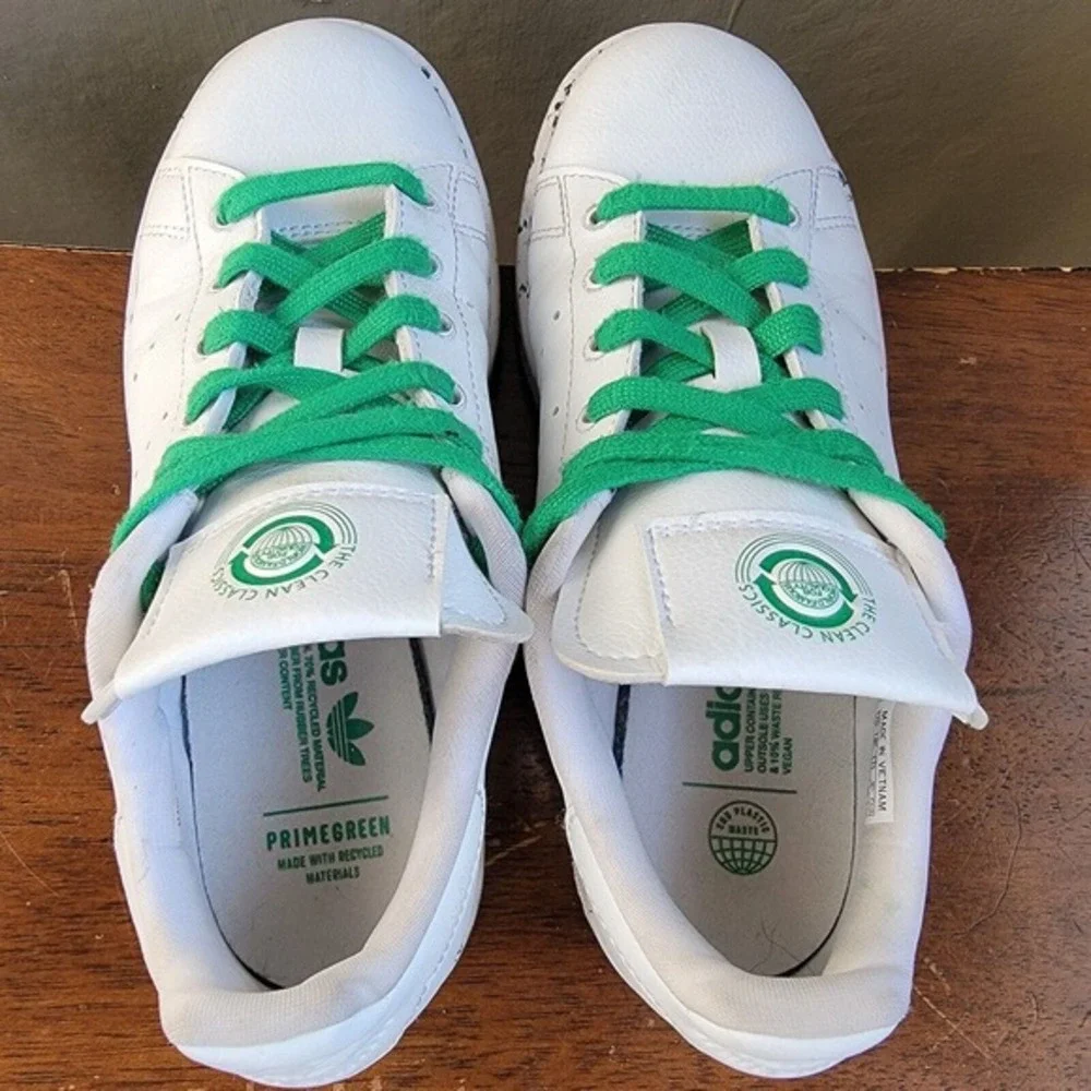 Adidas Stan Smith Vegan Clean Classics White Green Sneakers Size 4 | FU9609‎
